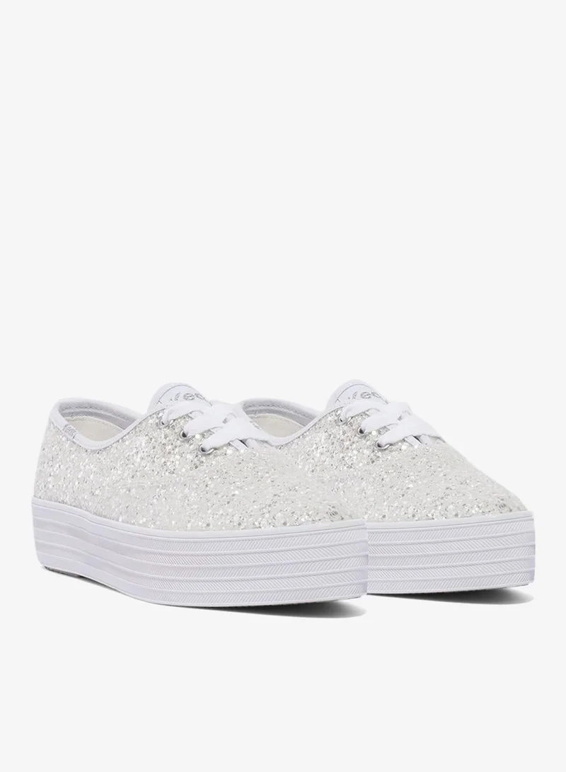 Keds Keds Women's Point Lace Up Platform Glitter Casual Sneaker White